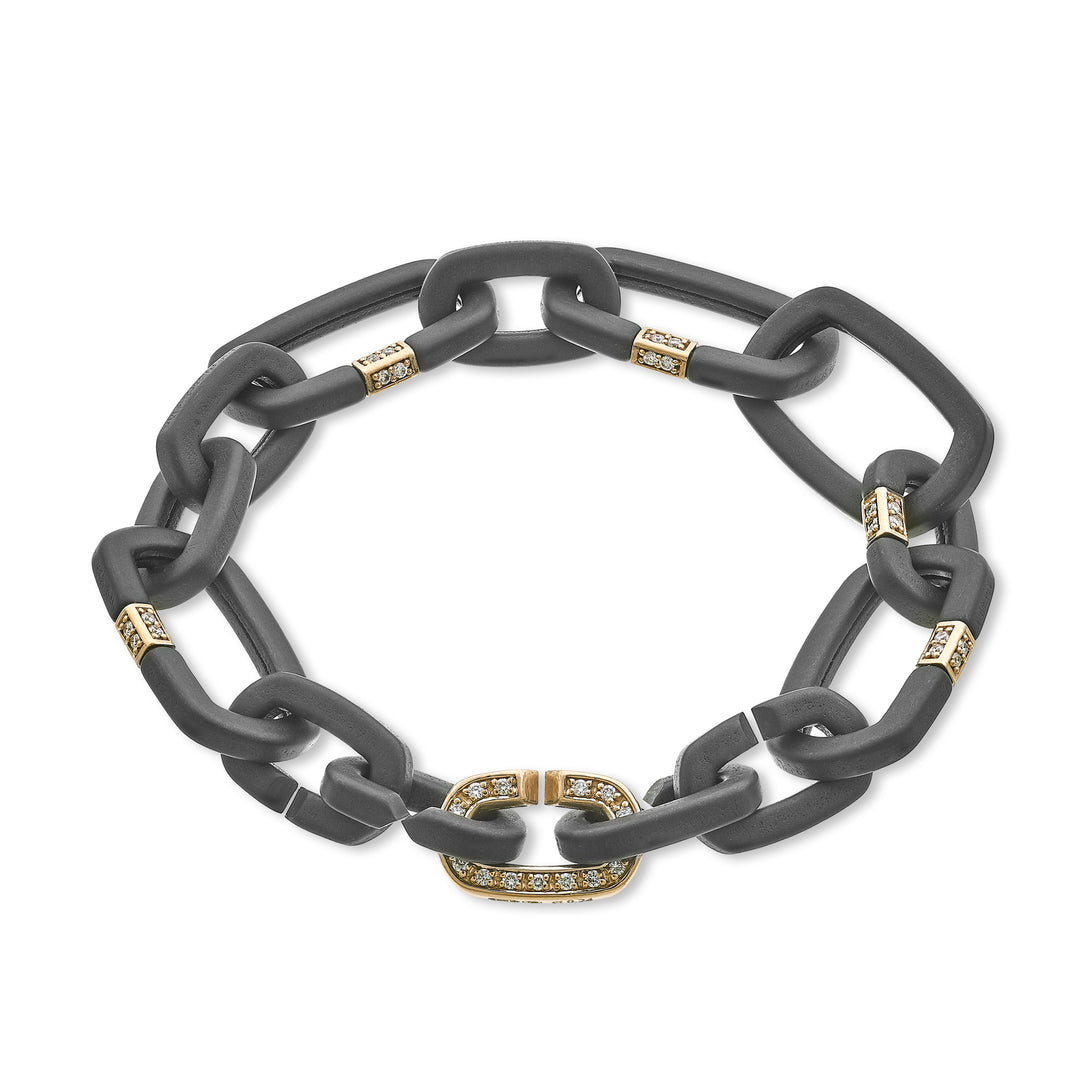Golay-Kettenarmband aus schwarzem Titan, mit fünf Würfeln und einem mit Diamanten besetzten Ring, aus 18 Karat Roségold, 18 cm GBR055O3DINE-180