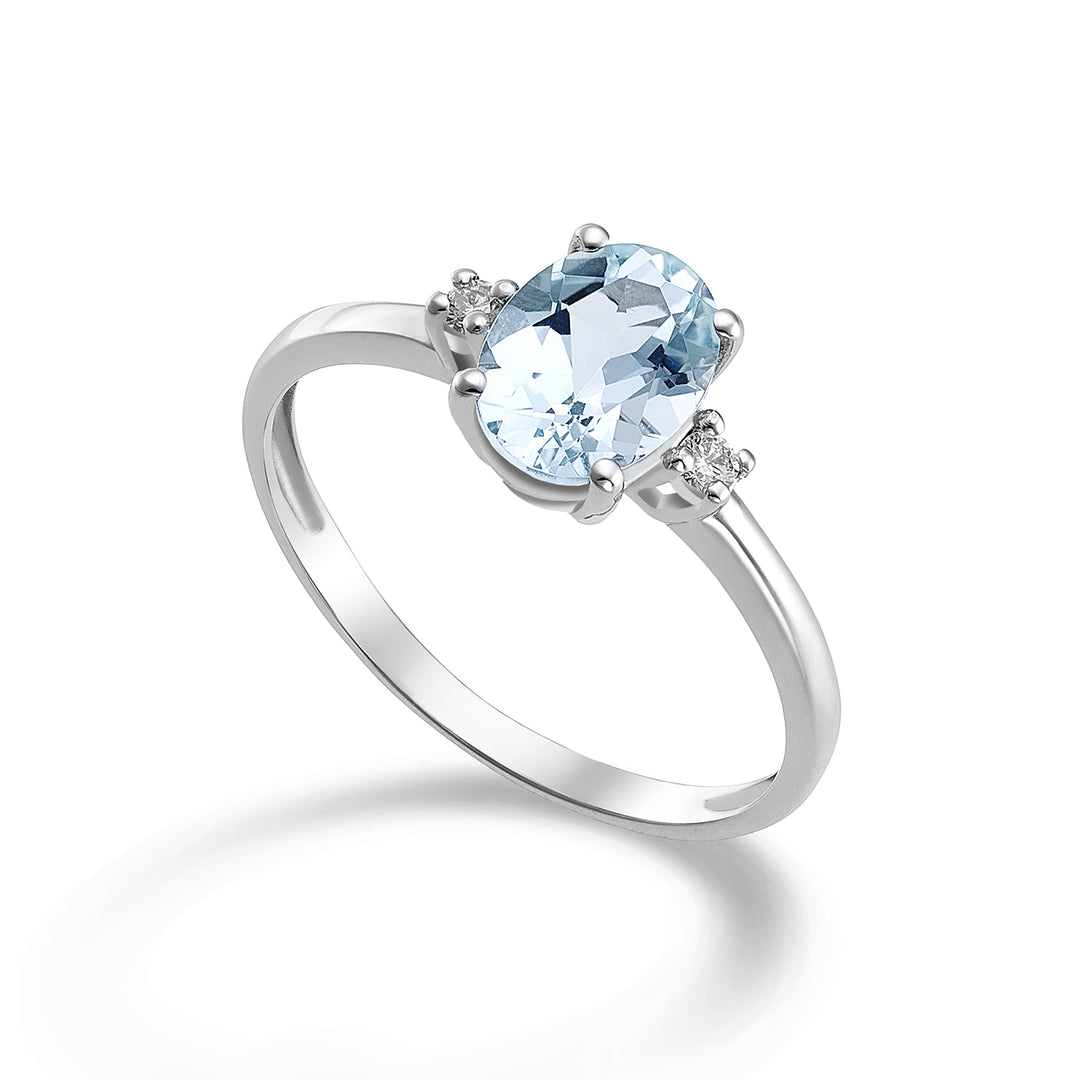Nihama en 9k oval akvamarin 7x5 ct.0,50 diam. 0,03 ct NA5073R4AM