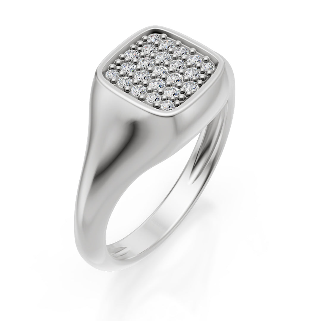 World Diamond Group square pinky ring size 10, white gold diamonds ACH003DIB-24128110004
