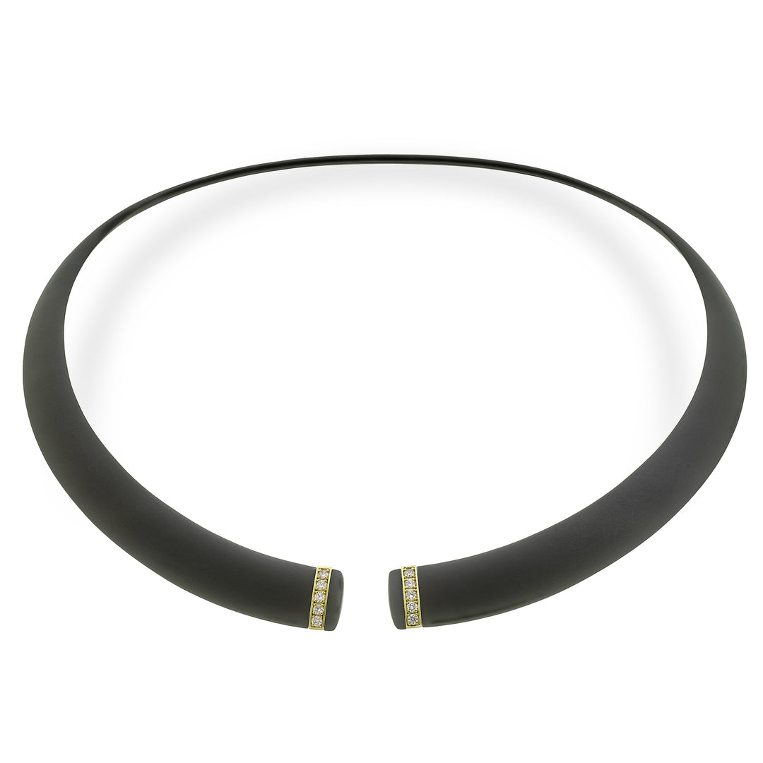 Golay-Choker aus schwarzem Titan mit Elementen aus 18 Karat Roségold, besetzt mit Diamanten, mittlere Größe GD013O3DINE_M