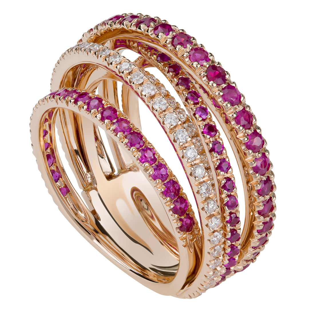 Golay pave diamond and ruby intertwined ring APV020DIRU4-18032110059