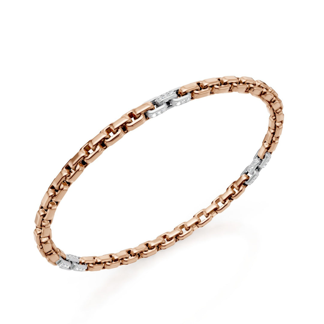 Golay armband i 9 karat roséguld, med 9 platinabelagda inlägg, fyrkantig länk, 17,5 cm GBR033E9R3PTDI-175