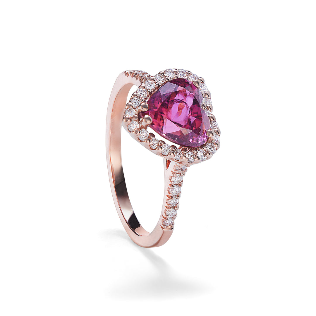 Golay hjerteformet pink turmalin ring størrelse. 8x8 og diamanter ACLC060DITO2-22097110012