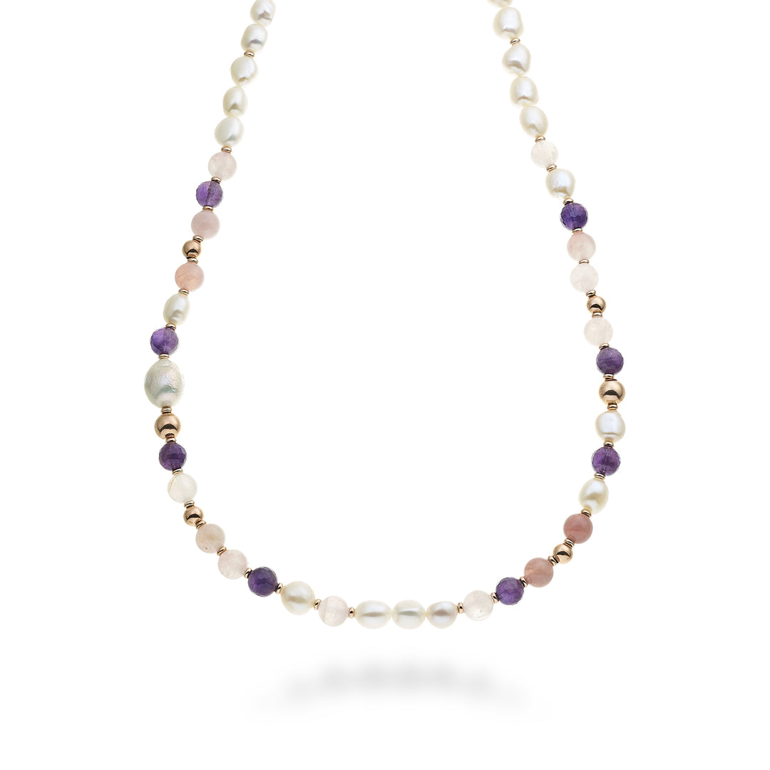 Nihama cl ag925 fw bar 9/10 nucl. 11/12 ametist och rosa opal 8mm 60 cm NC7138A3AMETISTA