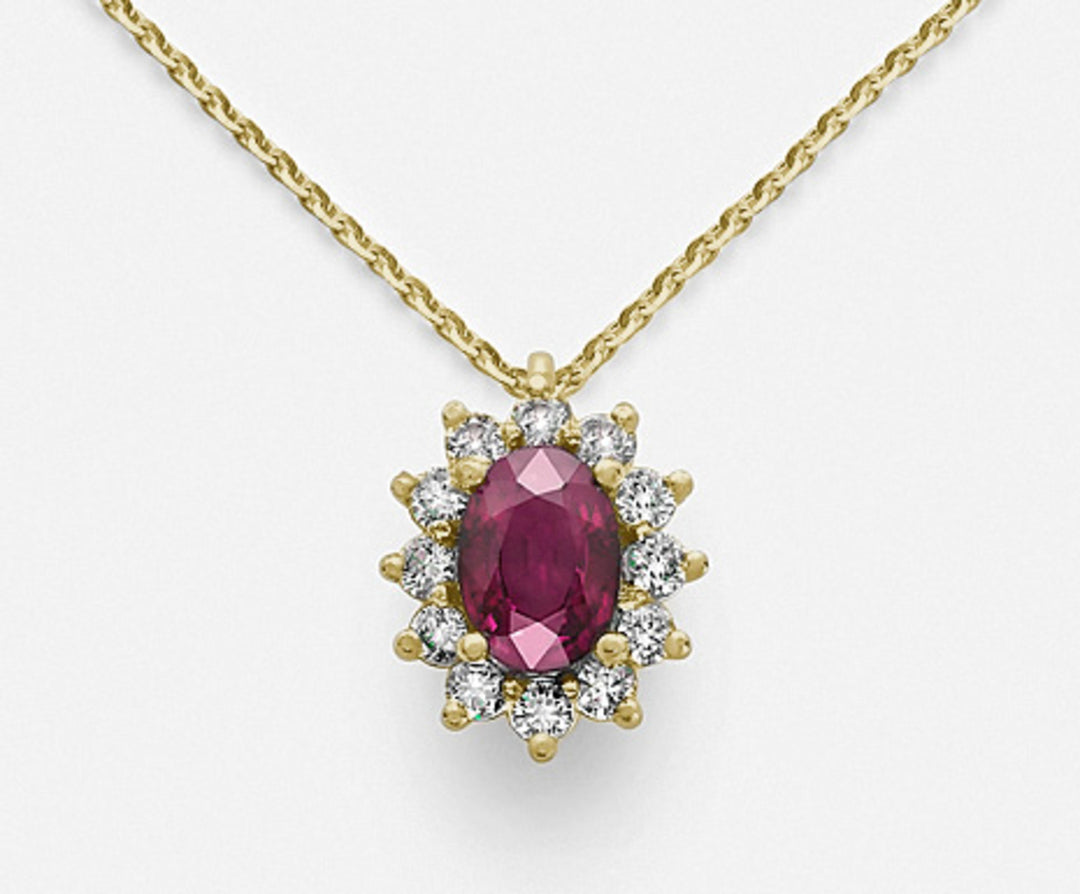 Nihama cl 18k rubin n. oval 7x5 ct. 0,85 diam. 0,30 ct gult guld ND5048O1RBN085