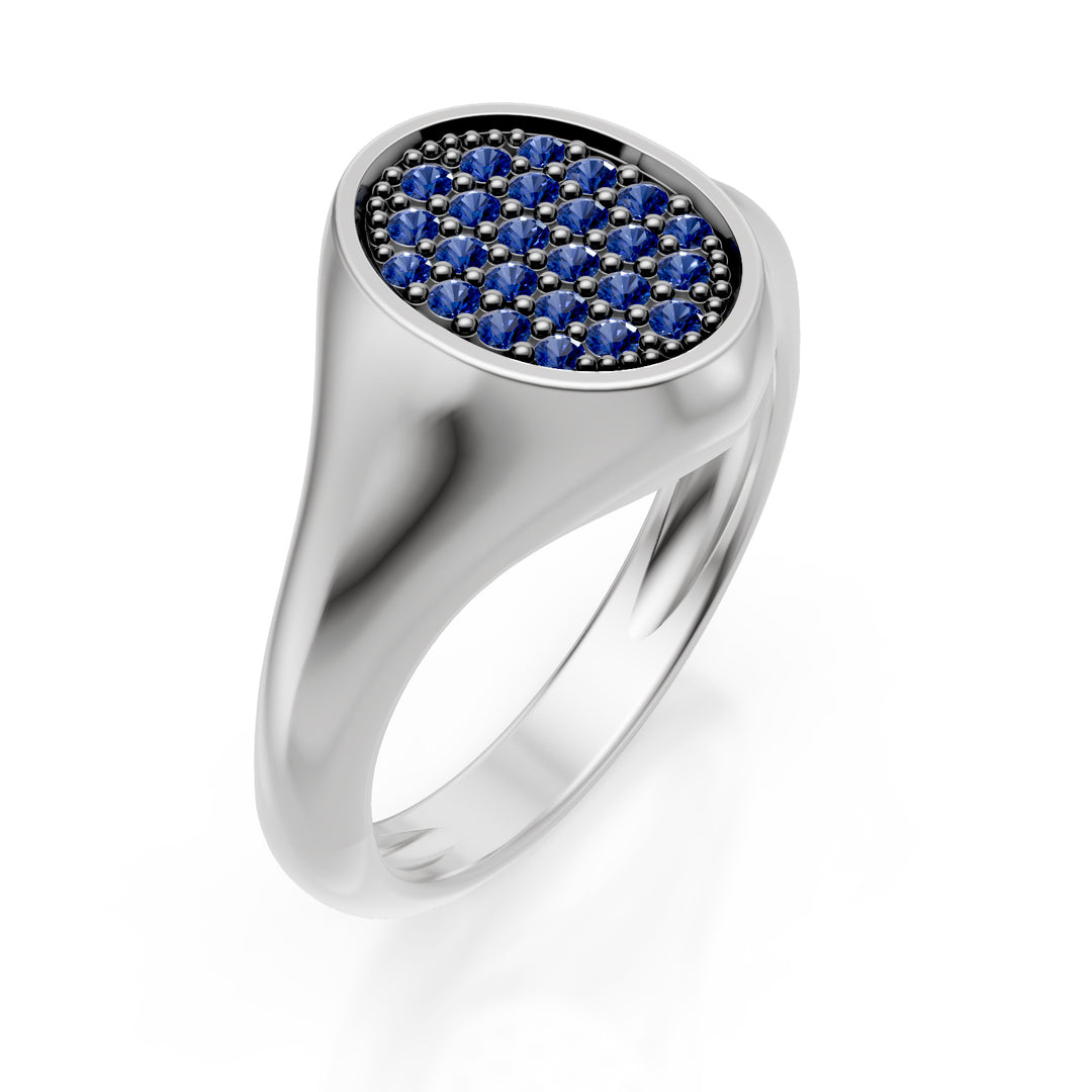 Ovaler Ring am kleinen Finger der World Diamond Group, Größe 10, mit Weißgold-Saphiren ACH002ZBB