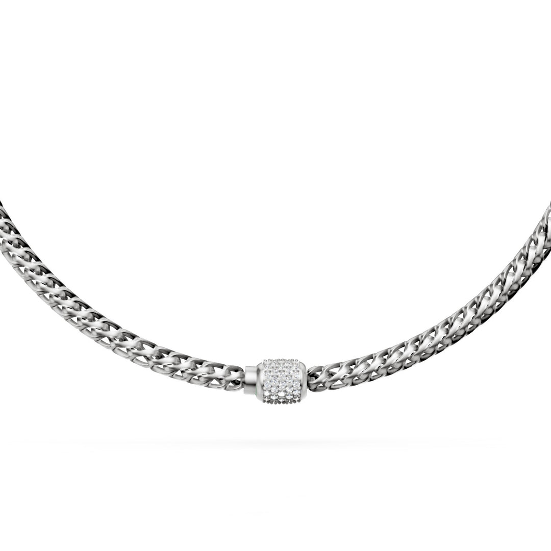 Golay soft curved link necklace, in 18kt white gold and embedded clasp with diamonds GD003O4DIBI060