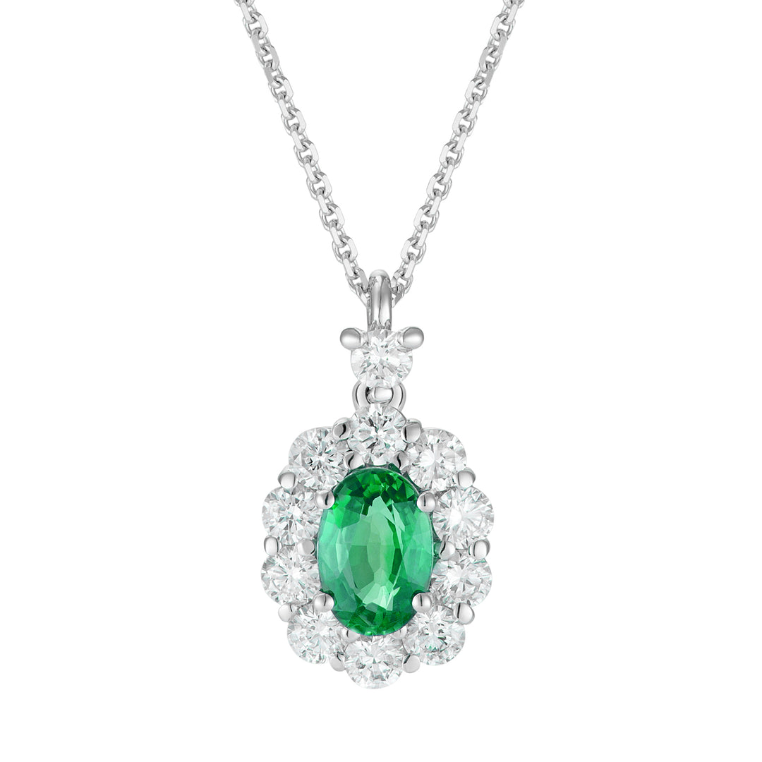 Golay 6x4 oval smaragd halskæde og diamant omrids PCL042DISM1-23241110005