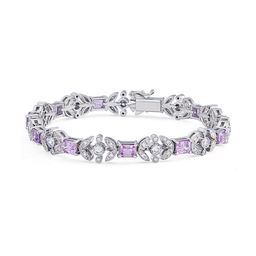 World Diamond Group armband med blommor, vita diamanter och rosa safirer BFIORI001DZP-21342110044