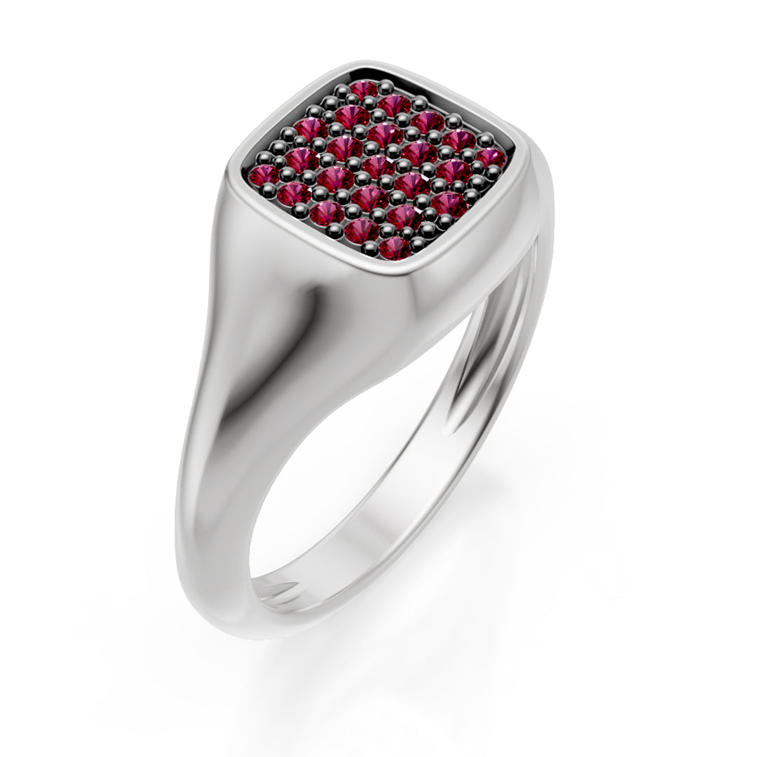 World Diamond Group square pinky ring size 10, white gold rubies ACH003RUB