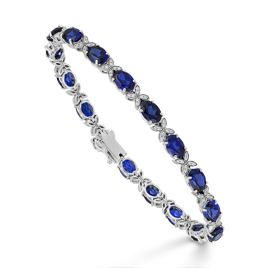 World Diamond Group-armband med ovala återskapade safirer och diamanter BCT031DIZBR-22276110008