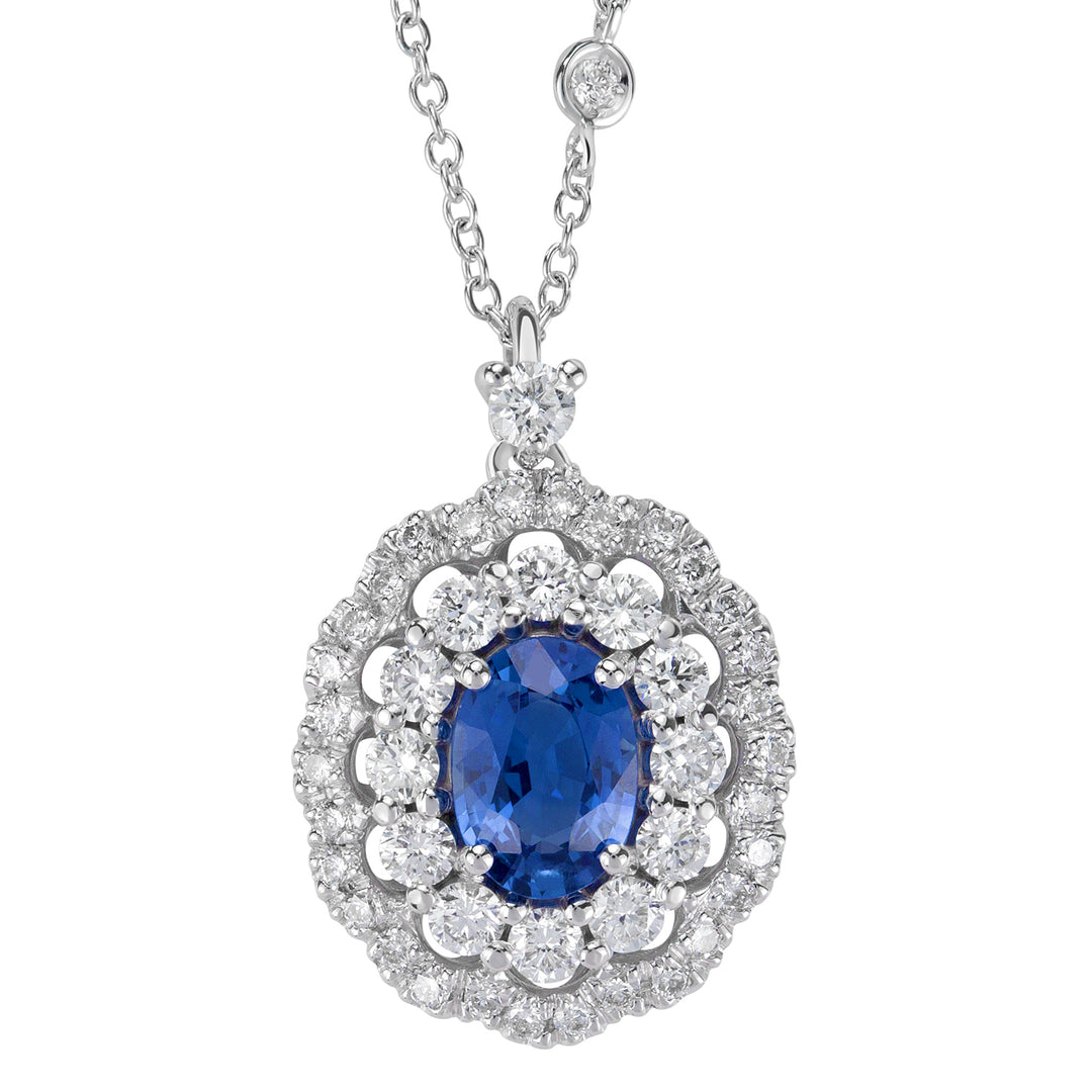 Golay oval safir halskæde 7x5 dobbelt forts. diamanter PCLC050DIZB-22158110051