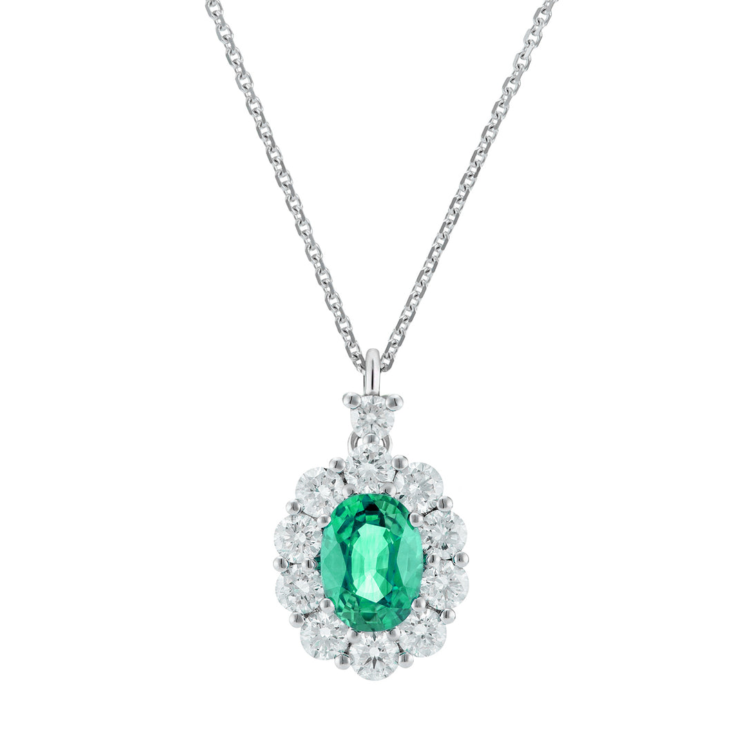 Golay ovalt smaragdhalsband 7x5 och diamantkontur PCL045DISM1-24052110093