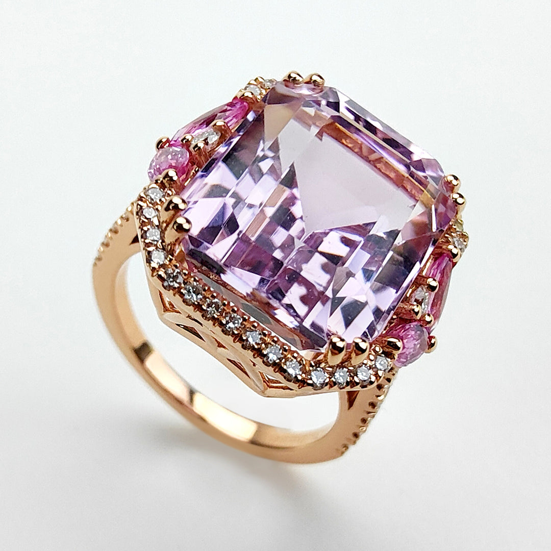World Diamond Group Kunzit-Ring Okt. 16x13, Mark. z.Rosa und Diamanten APU494DZPKZ1613-24240110002