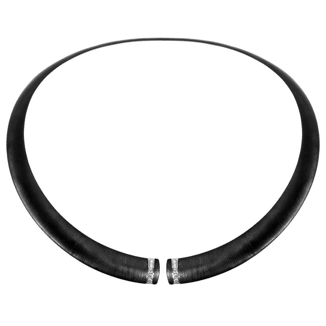Golay-Halsband aus strukturiertem schwarzem Titan mit Elementen aus 18 Karat Weißgold, besetzt mit Diamanten, mittlere Größe GD013O4DINETX_M
