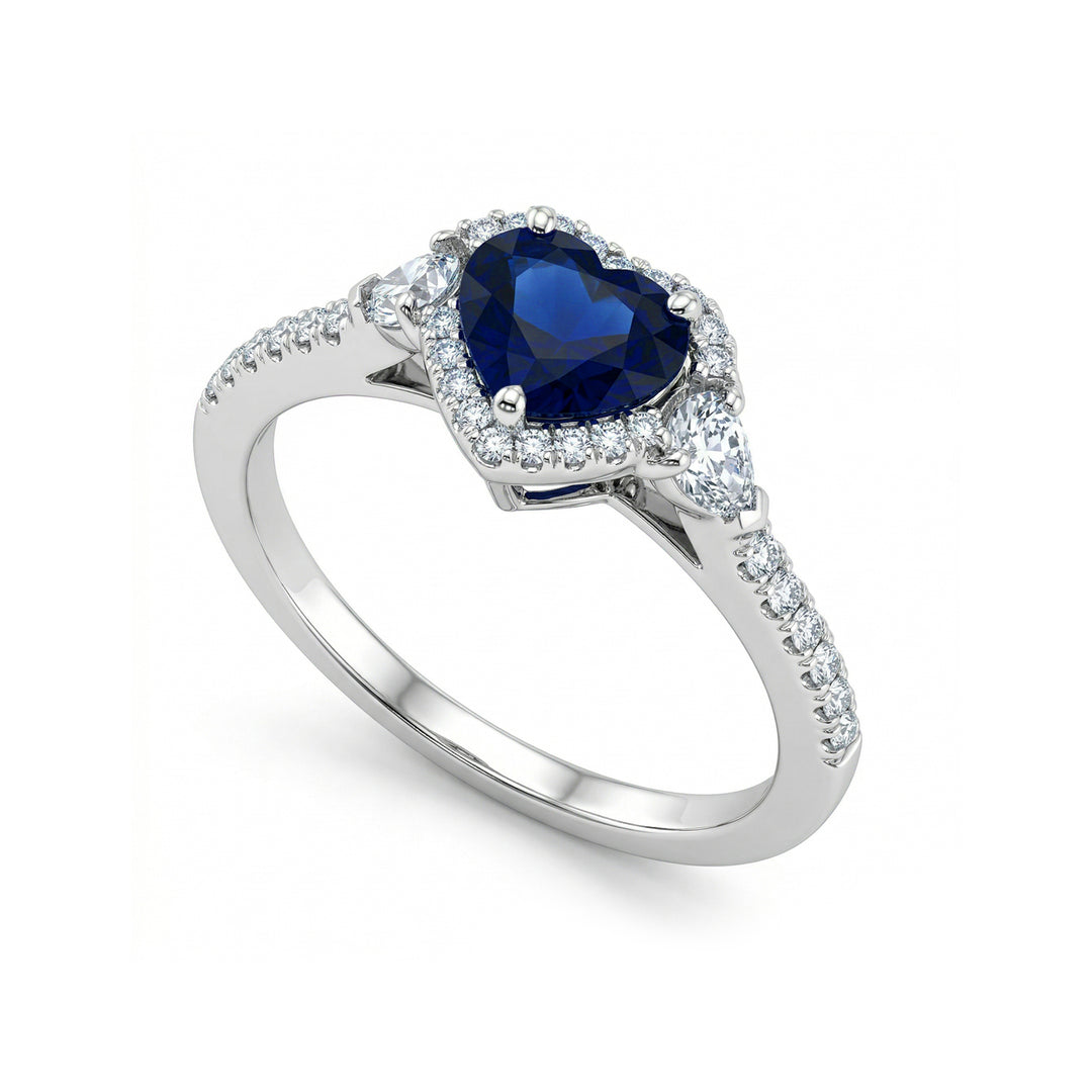 Golay ring med 7x6 hjerte safir og dråbe diamanter ACLC109DIZB76-22035110101