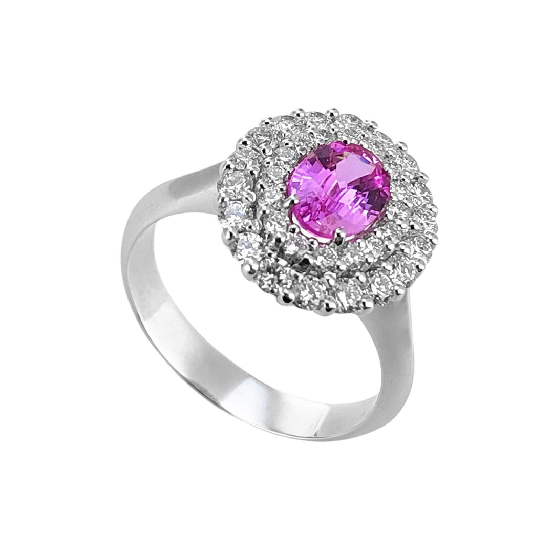 Golay-Ring mit ovalem rosa Saphir in der Größe. 4x3 ct. 0,22 und ACLC128DIZP34-23271110014