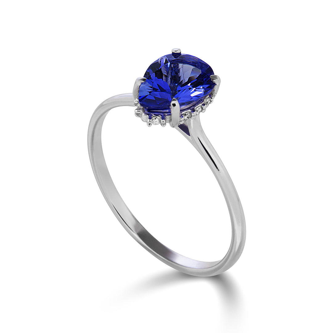 Mikiko an 18k tanzanite drop 8x6 set with diamonds MA5225O4TZN