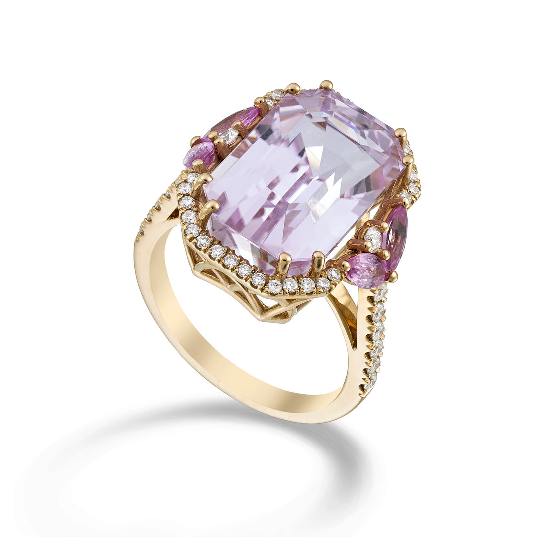 World Diamond Group Kunzit-Ring Okt. 16x11, Mark. z.Rosa und Diamanten APU494DZPKZ1611-24192110023