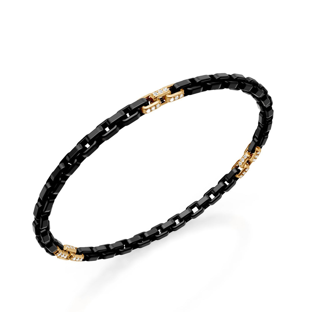 Golay svart titan armband, med 9 18 karat gult guld pavet insatser, fyrkantig länk, 18,5 cm GBR033E9O1DINE-185