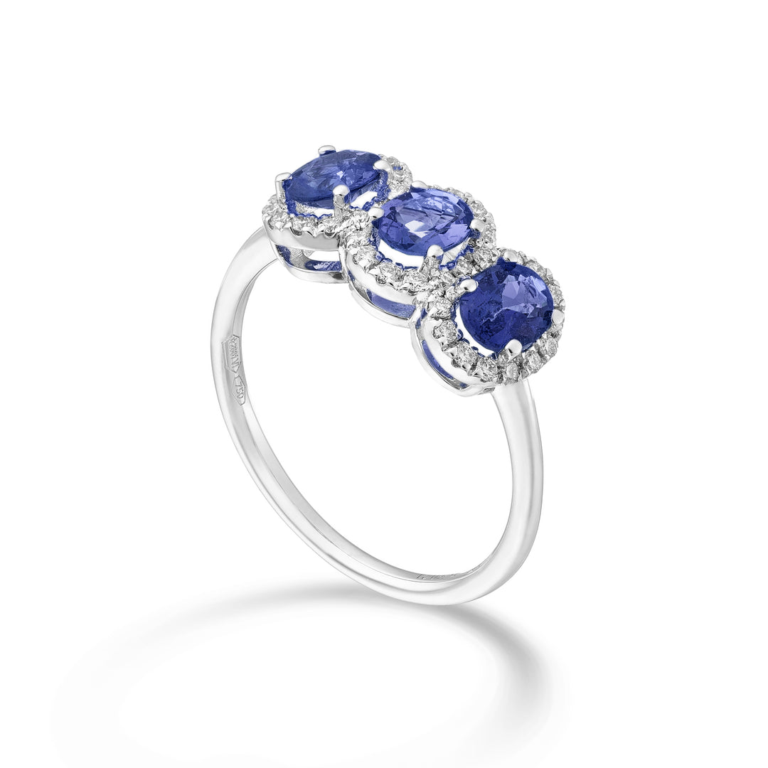 Mikiko an 18k oval trilogy sapphire 5x4 ct. 1.20 diam. ct.0.21 MA5194O4ZFD54