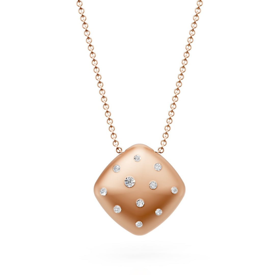 Golay-Halskette mit abgerundetem rhombusförmigem Anhänger aus 18 Karat Gold mit verstreuten Diamanten, satinrosa GD010O3DI