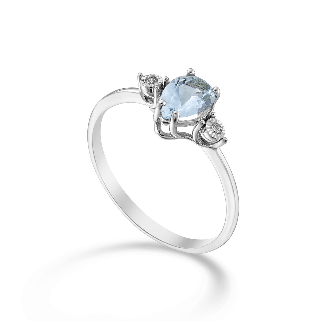 Mikiko, ein 9-Karat-Aquamarin-Tropfen 7x5 und seitliche Diamanten MA5214R4AM