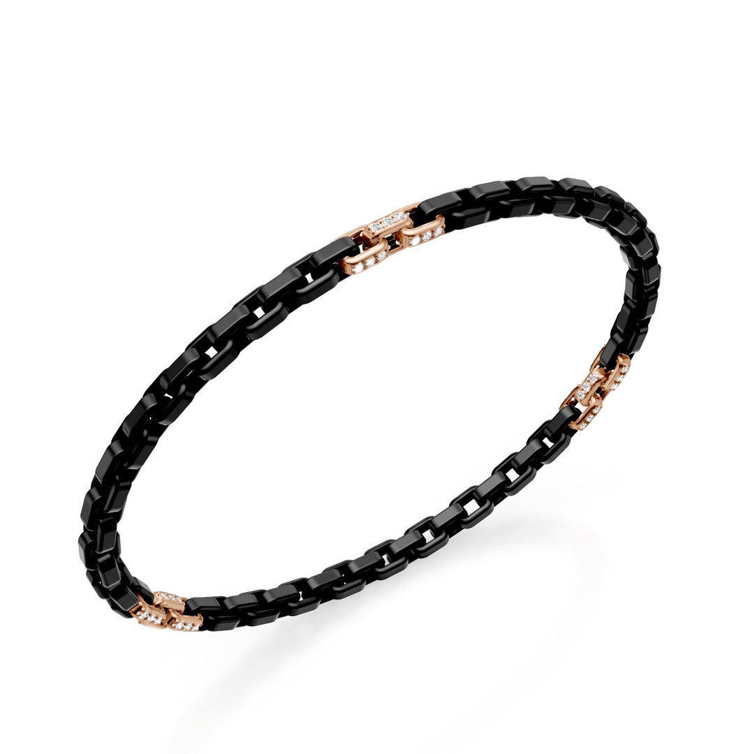 Golay svart titanarmband, med 9 18 karat roséguld pavet-inlägg, fyrkantig länk, 17,5 cm GBR033E9O3DINE-175