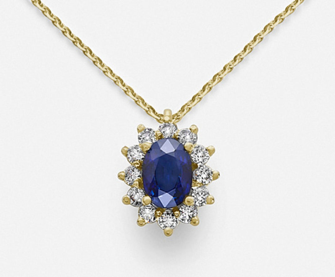 Nihama cl 18k safir nr. oval 7x5 ct. 0,85 diam. 0,30 ct gult guld ND5048O1ZFN085