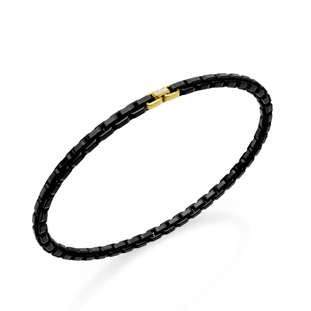 Golay black titanium bracelet, with 3 18k yellow gold inserts, of which only the central one is set with diamonds, square link, 17.5cm GBR033E3AO1DINE-175