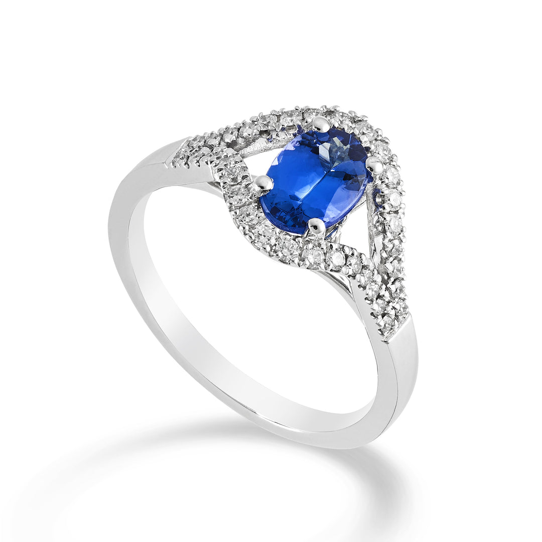 Golay oval tanzanit ring 7x5 og diamant omrids ACLC136DTZ75-23348110043