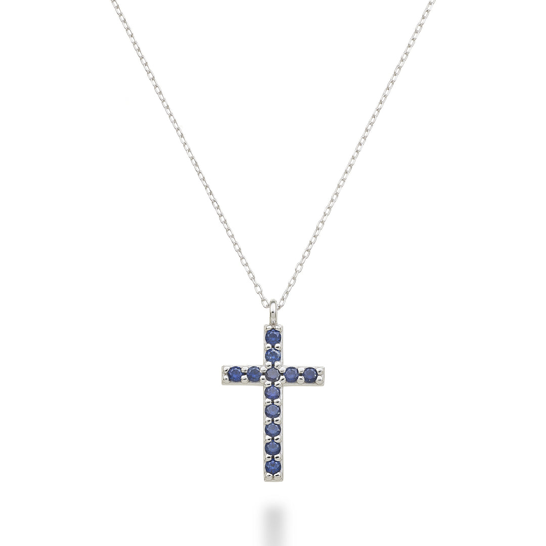 Mikiko cl 18k cross size 4 (1.7 cm) white gold with sapphires 0.25 ct MDCRO4O4ZFR