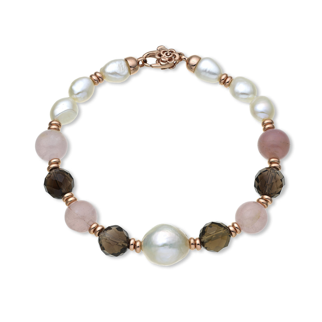 Nihama br ag925 fw bar 6/7 nucl. 11/12 rosa opal och rökkvarts 8mm NB7452A3QUARZOFUME