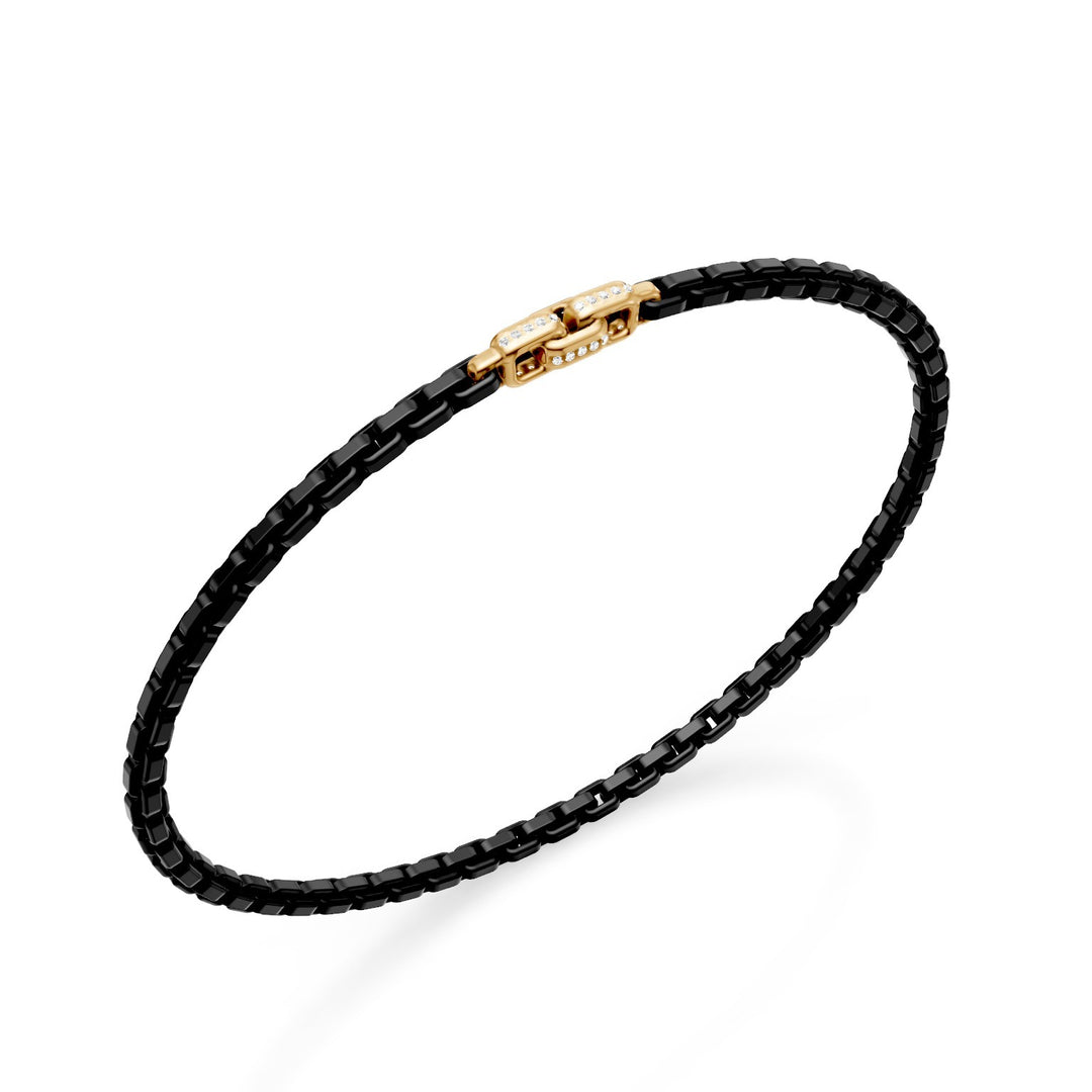 Golay svart titanarmband, med 3 stora 9kt gult guld pavet inlägg, fyrkantig länk, 17cm GBR030R1DINE-170