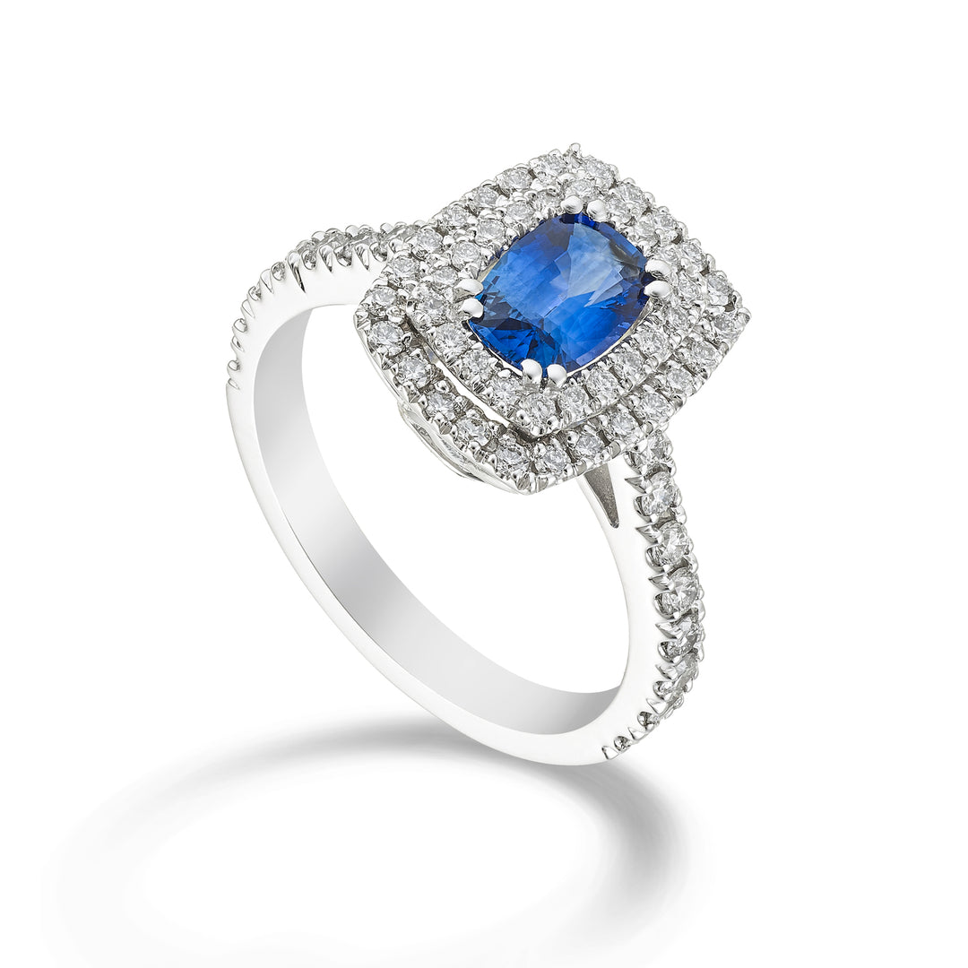 Golay ring med blå pude safir størrelse. 7x5 med diamant ACLC098DIZB57-23277110089