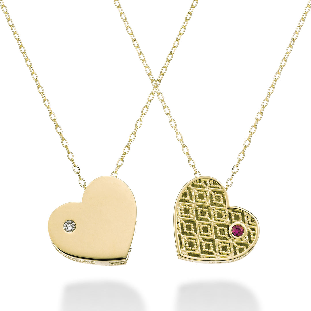 Mikiko cl 18k medium heart one side polished yellow gold diam. 0.01 ct ruby 0.01 ct MDCUOREMLO1