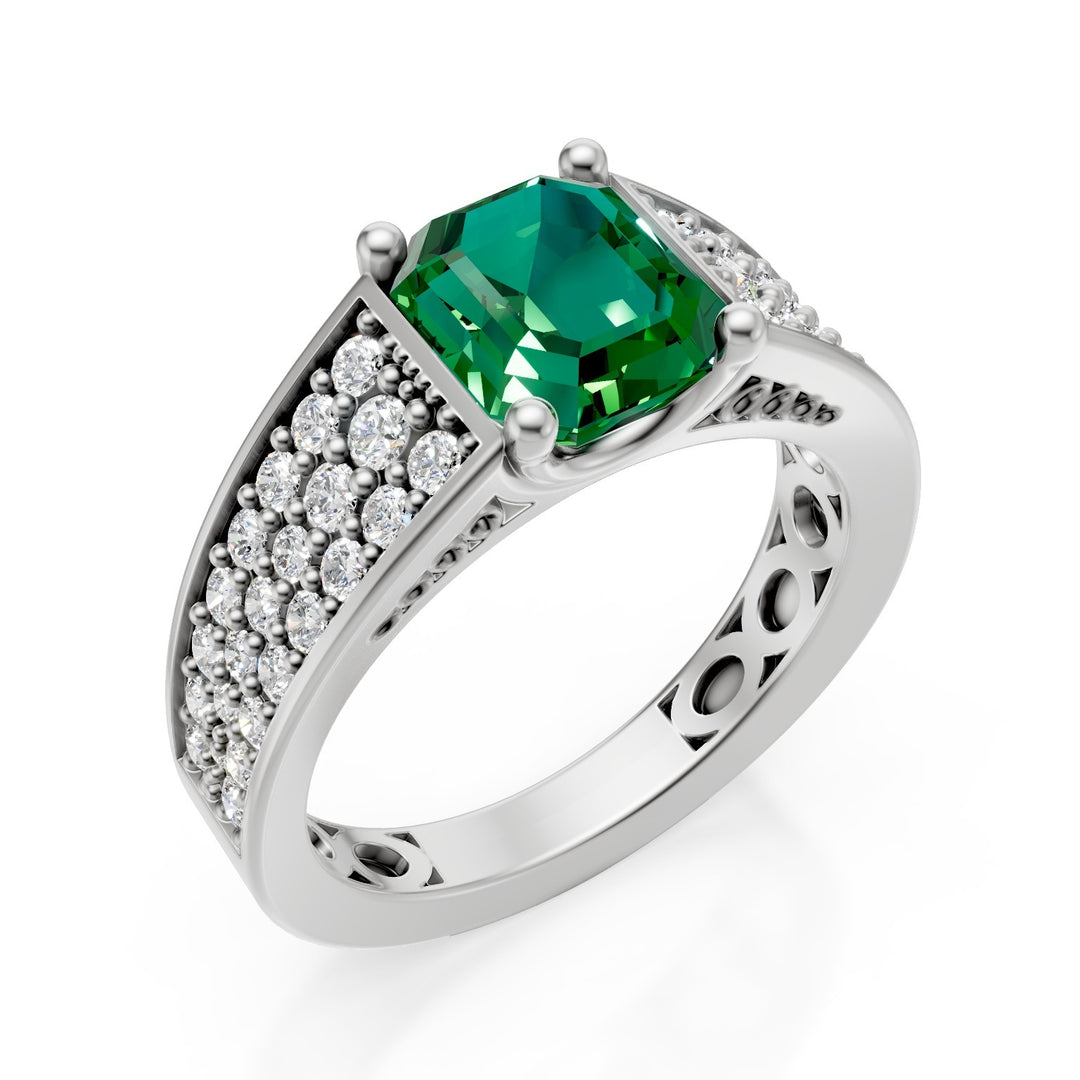 Golay oct emerald band ring 7x6 with paveted shank AFS645DSM76-25070110079