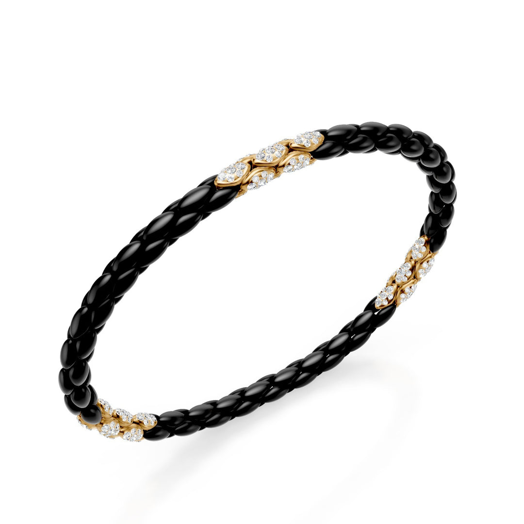 Golay svart titan armband, med 15 18 karat gult guld pavet inlägg, fiskbenslänk, 18 cm GBR032E15O1DINE-180