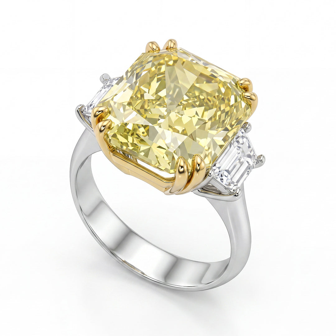 World Diamond Group ausgefallener Okt-Diamantring 13x12 und seitliche Trapeze APU497DFY-24204110033