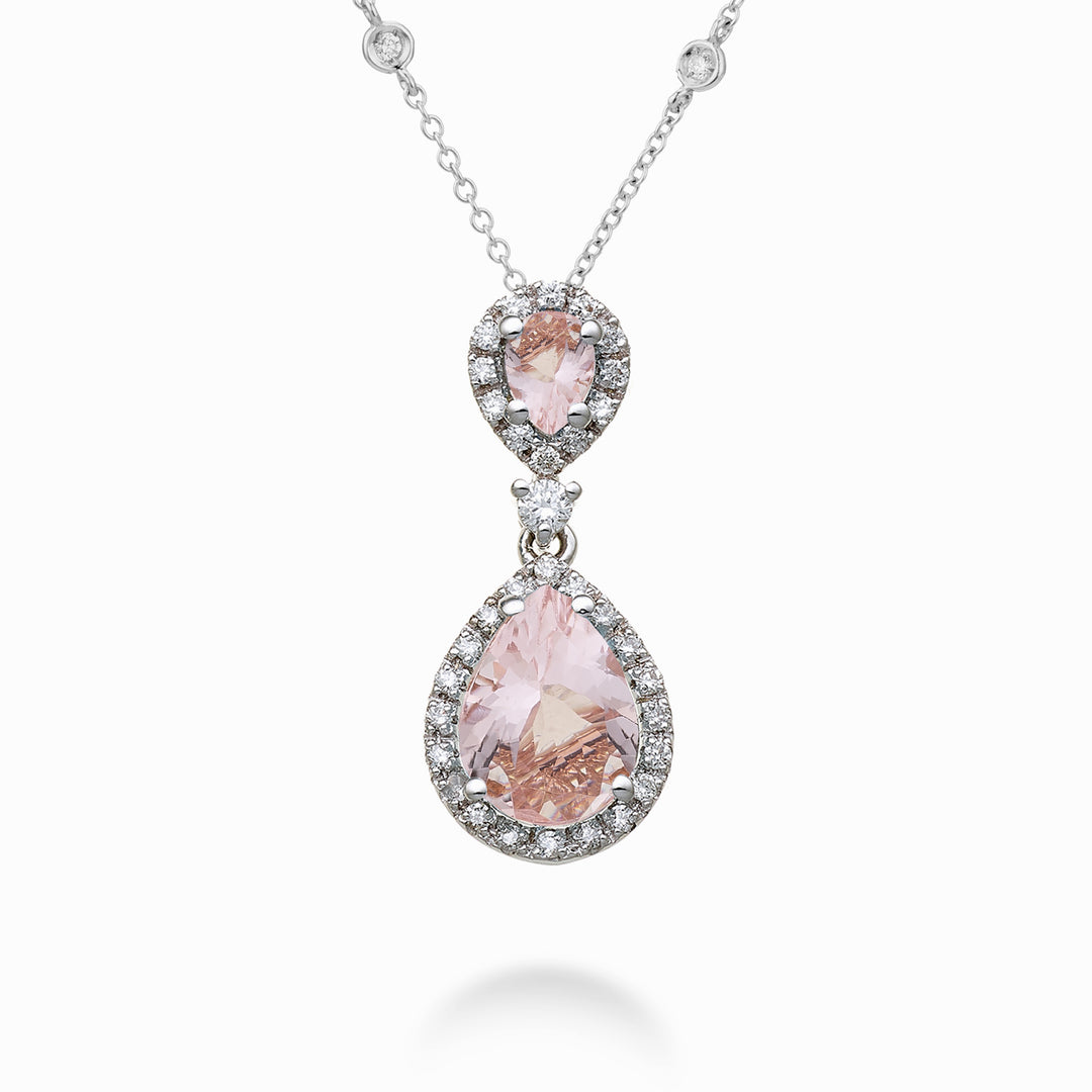 Golay halskæde teardrop morganites 8x6 og 4x3 og diamanter PCLC208DMO68-23250110094