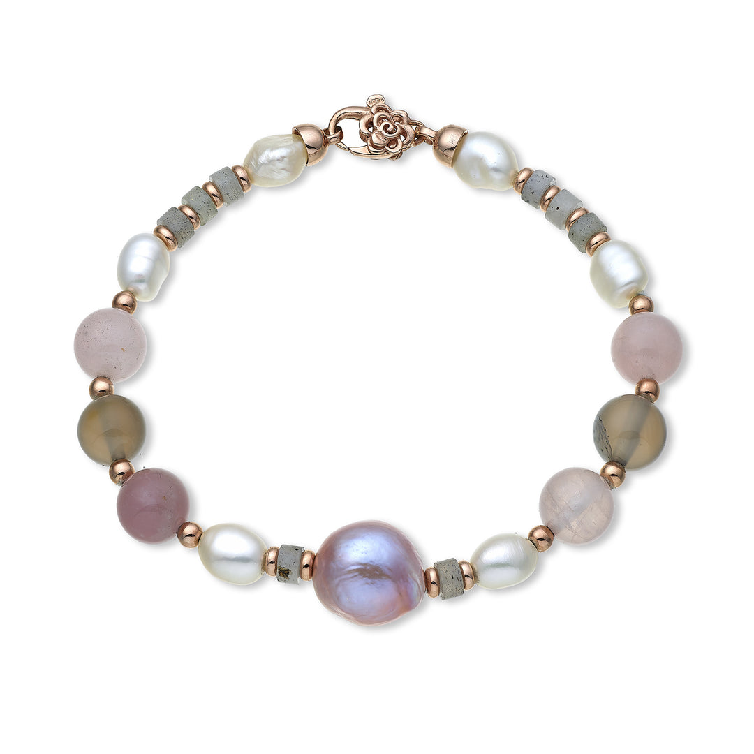Nihama br ag925 fw bar 6/7 nucl. 12/14 rosa opal och grå agat 8mm NB7453A3OPALEROSA