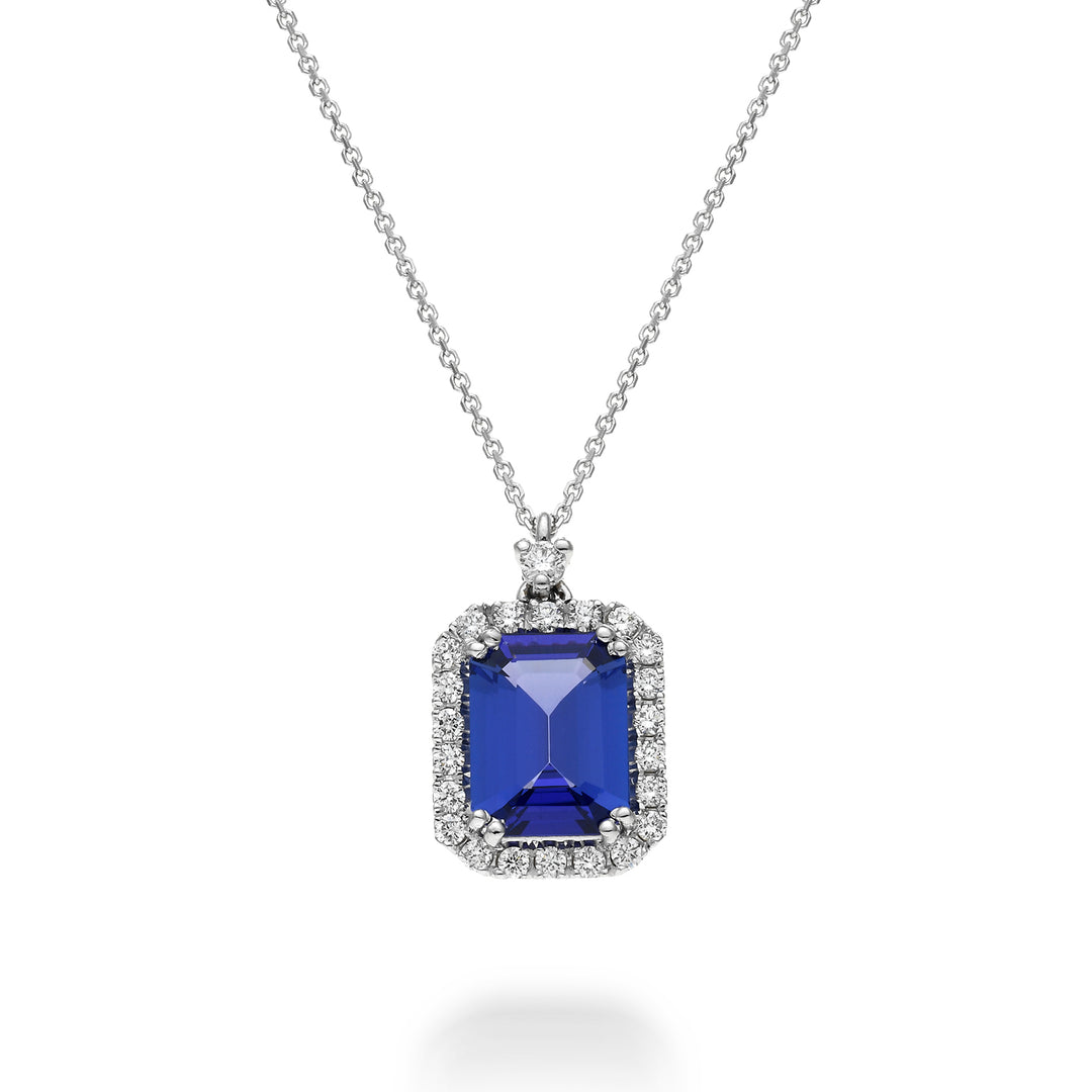 Golay oktagonalt tanzanithalsband 9x7 diamantkontur PCL072DITZ5-22273110015
