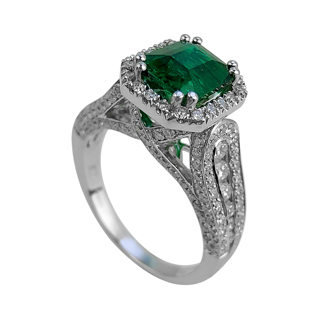 Golay octagonal emerald ring 7x6 with pave&