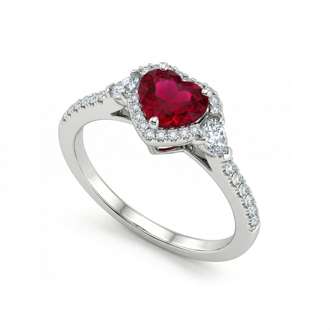 Golay heart-shaped diamond and ruby ring 7x6 with drops ACLC109DIRU76-22035110102
