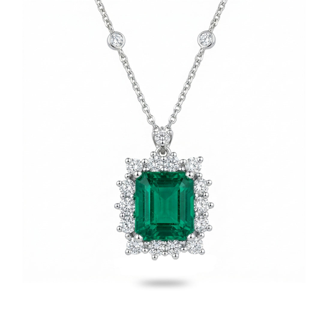 Golay-Smaragd-Halskette, 8 x 7 Diamanten mit achteckigem Umriss PCL079DSM87-26071110366