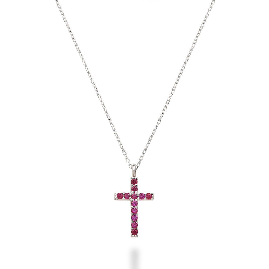 Mikiko cl 18k korsstorlek 3 (1,4 cm) vitguld med rubiner 0,15 ct MDCRO3O4RBR