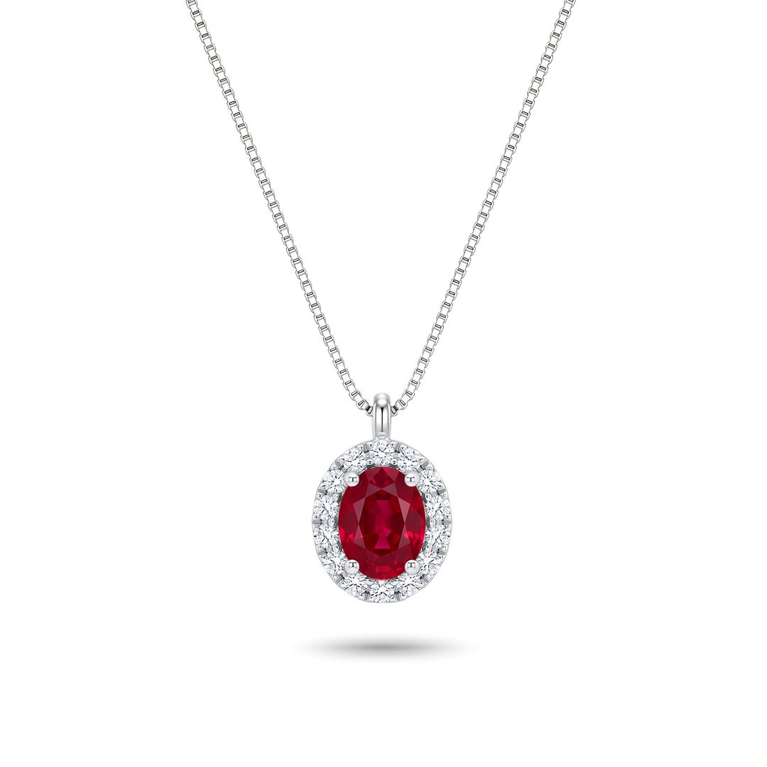 Mikiko cl 18k oval ruby 5x4 with diamond surround MD5202O4RBC