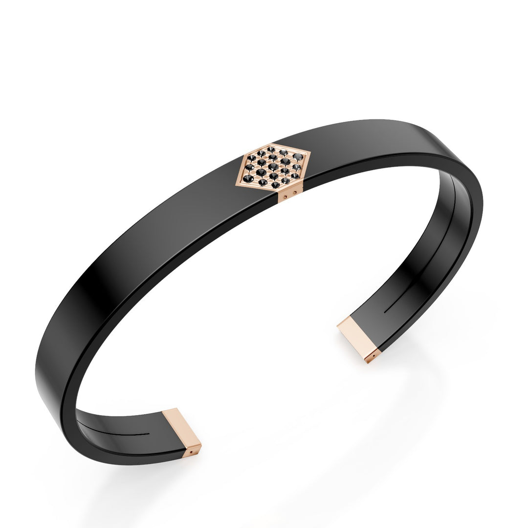 Sklavenarmband der World Diamond Group aus schwarzem Titan, Einsatz aus 18-karätigem Roségold, besetzt mit schwarzen Diamanten, mittlere Größe GBR040O3BKNE_M