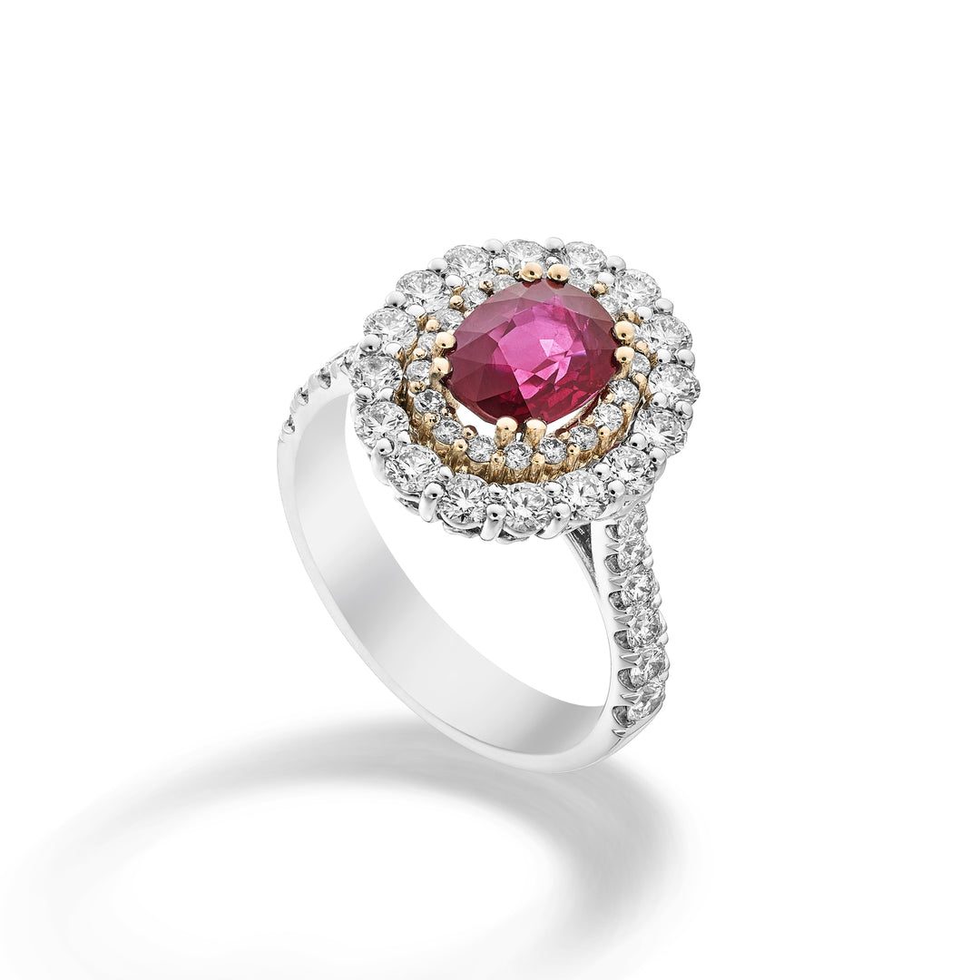 Golay round ruby ring 2ct double contour shank inc APU520DRU-24358110017
