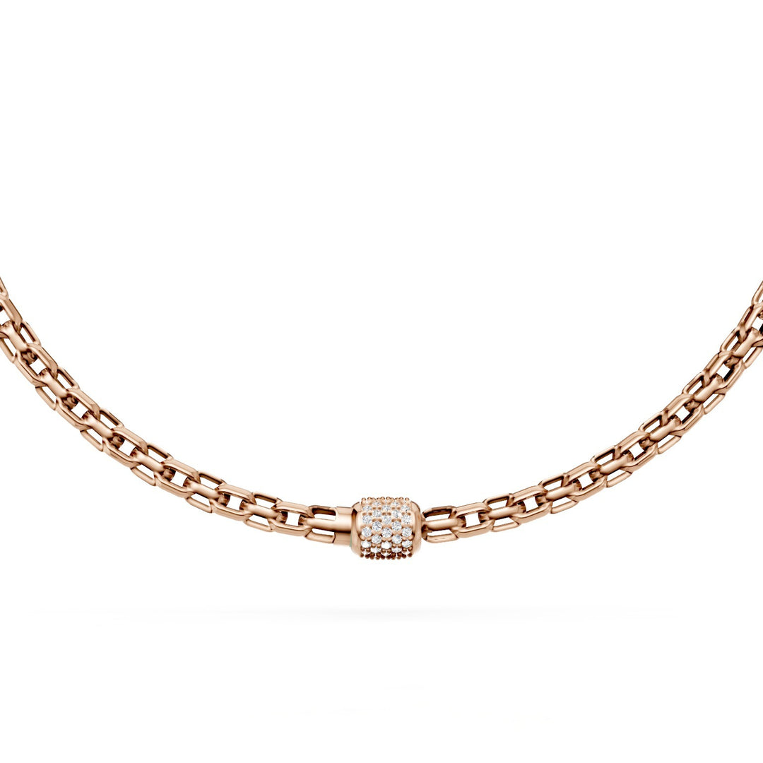 Golay-Halskette mit weichen, quadratischen Gliedern aus 18-karätigem Roségold und eingebettetem Verschluss mit Diamanten, 42,5 cm GD004O3DIBI060